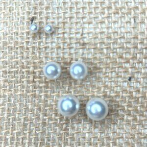 Set of 3 White Pearl Stud Earrings-3 Sizes